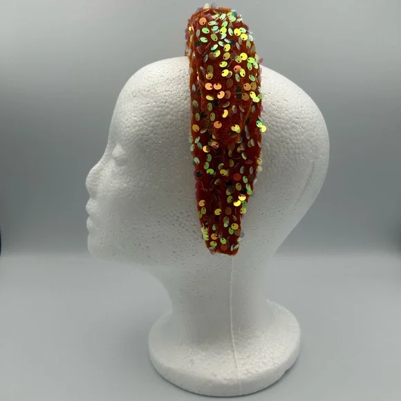 Lele Sadoughi Orange Sequin Knotted Headband - Picture 11 of 16